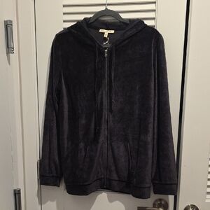 Black Velour Zip-Up Hoodie